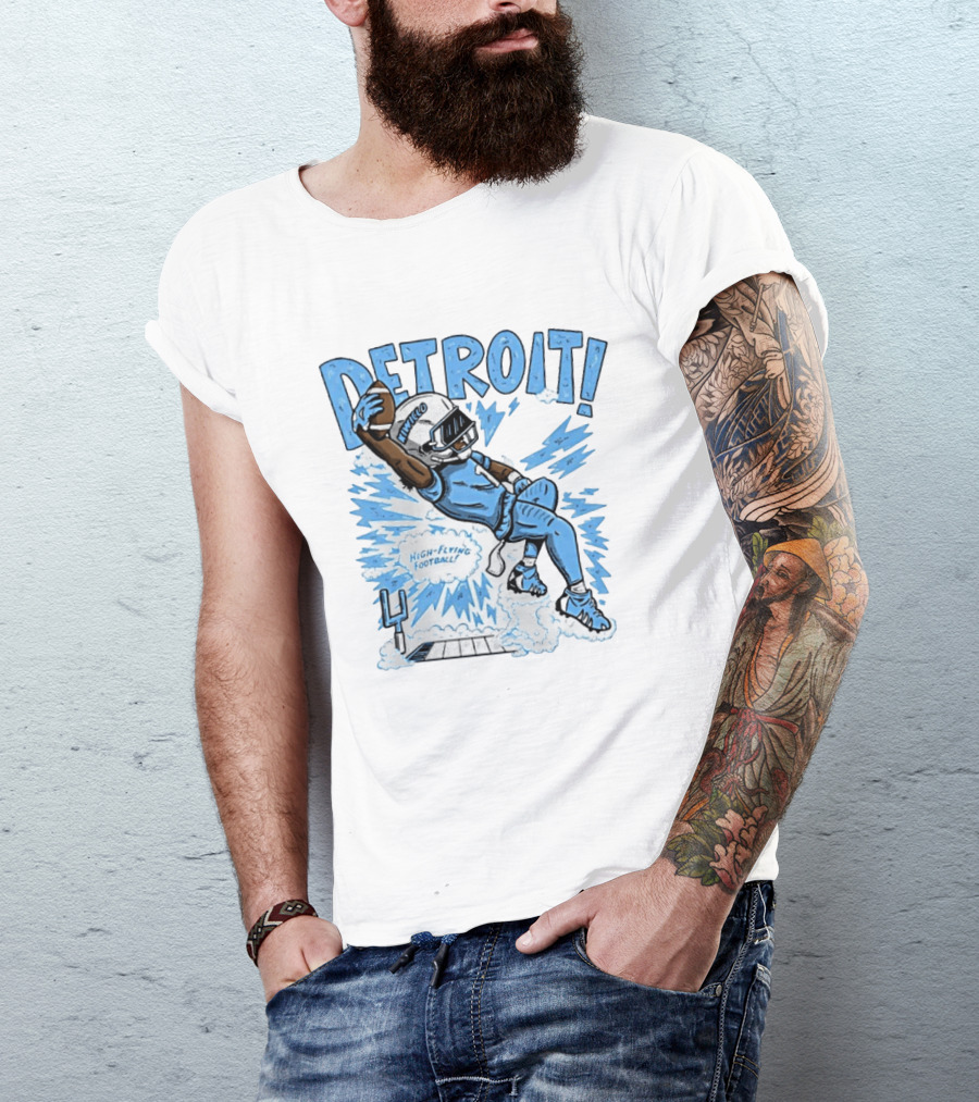 Detroit Lions High Flying Football Dynamic Catch Comic T-Shirt