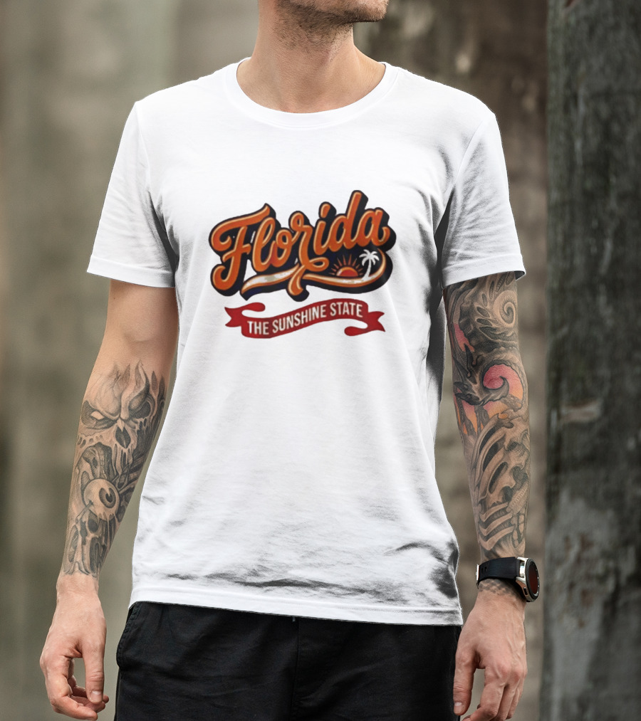 Florida The Sunshine State Sunset Palm Tree Vintage Look T-Shirt