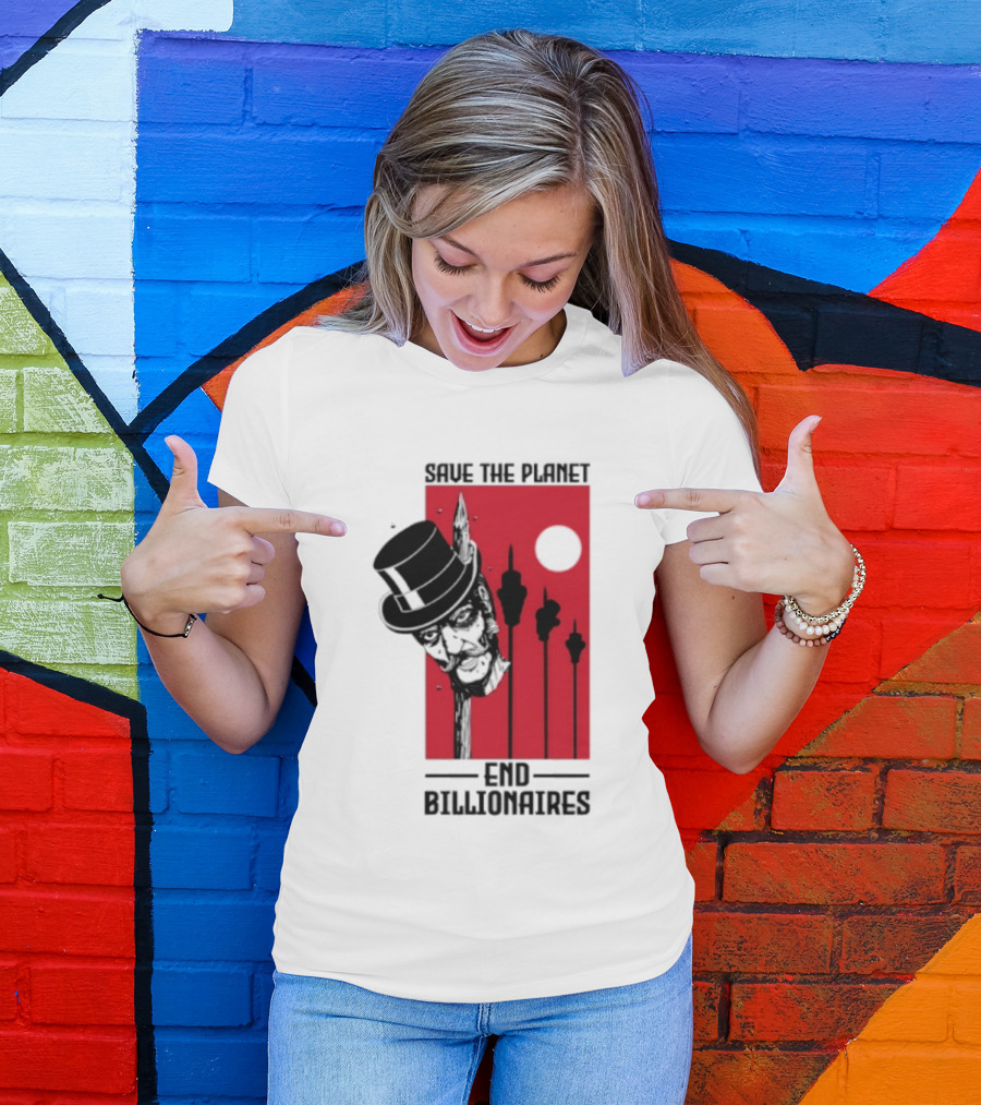 Original Save The Planet End Billionaires Top Hat Monopoly Man Red Sun T-Shirt