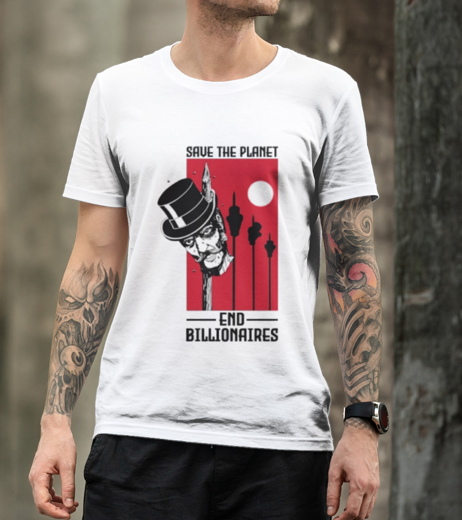 Original Save The Planet End Billionaires Top Hat Monopoly Man Red Sun T-Shirt