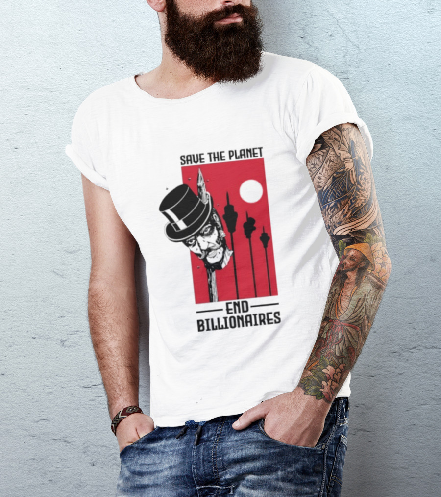 Original Save The Planet End Billionaires Top Hat Monopoly Man Red Sun T-Shirt