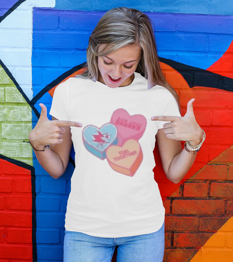 San Jose Sharks Valentine Candy Heart Teal Together T-Shirt