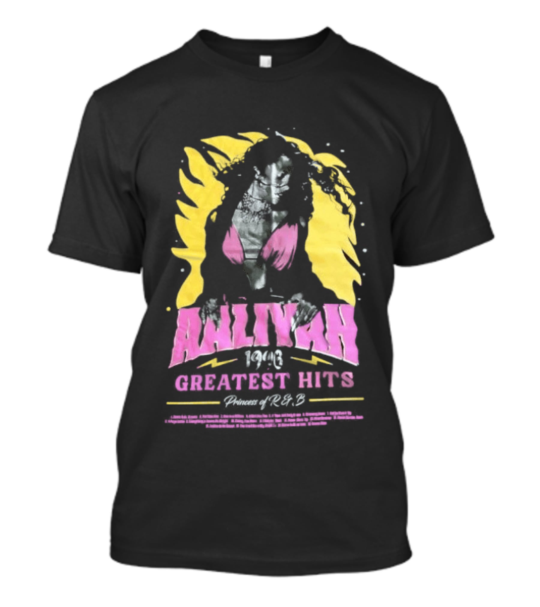 Aaliyah 1996 Greatest Hits Yellow And Pink Fashion T-Shirt