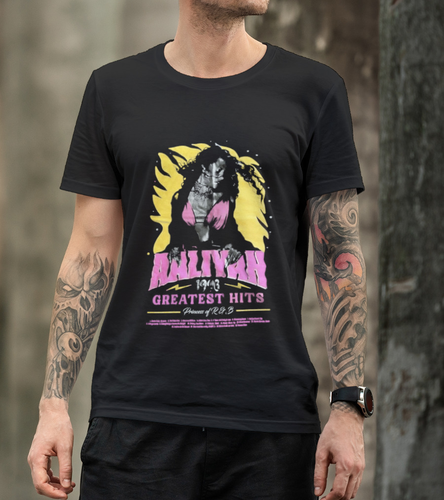 Aaliyah 1996 Greatest Hits Yellow And Pink Fashion T-Shirt