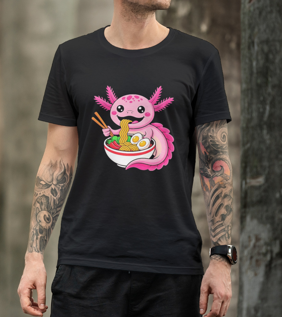 Axolotl Eating Ramen Kawaii Style With Chopsticks And Eggs T-Shirt