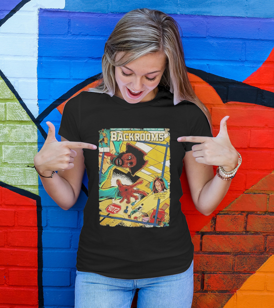 Backrooms Horror Comic Why Did She Turn Out Like This Don't Lose Your Way Stop Sign Creepy Scene T-Shirt