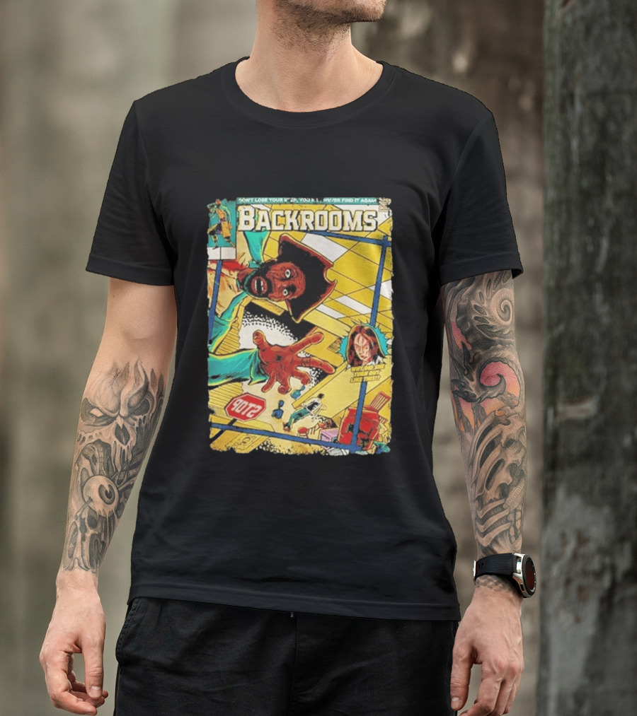 Backrooms Horror Comic Why Did She Turn Out Like This Don't Lose Your Way Stop Sign Creepy Scene T-Shirt