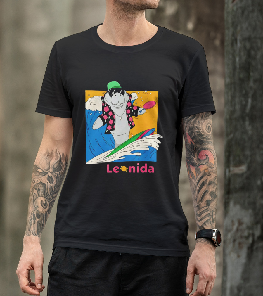 Leonida Surfing Manatee Tropical Beach Fun T-Shirt