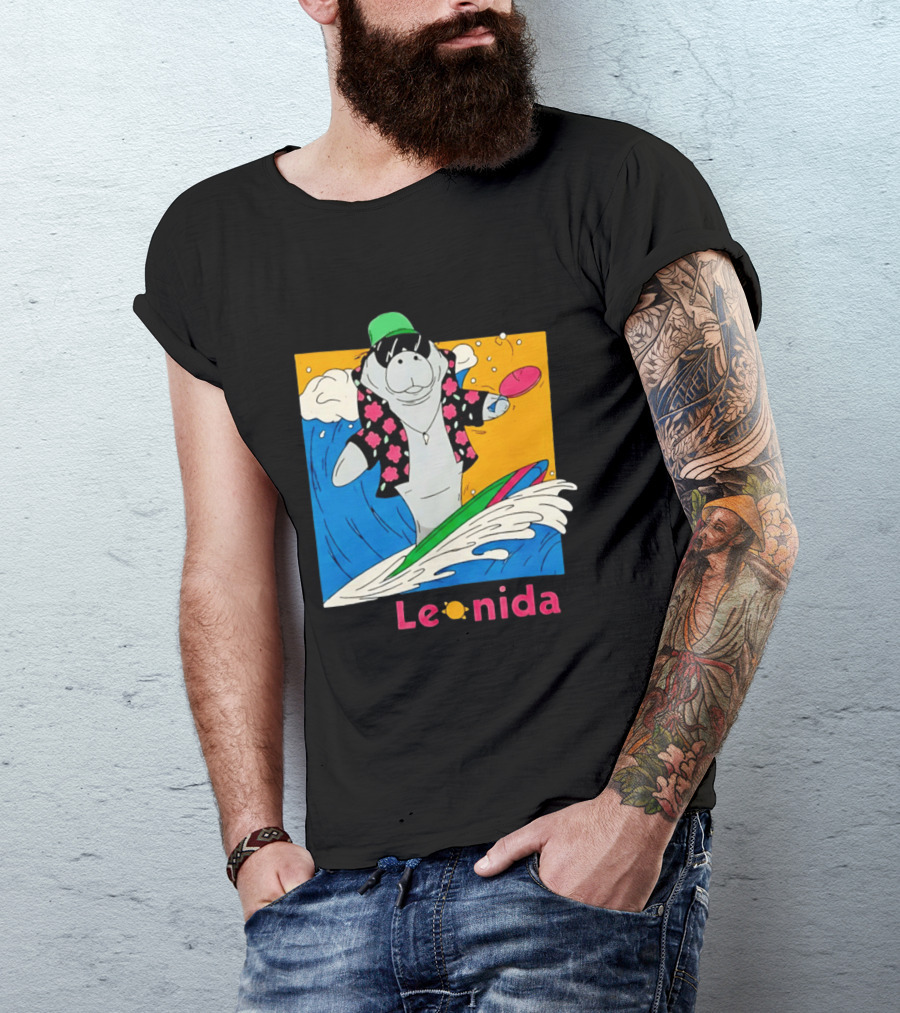Leonida Surfing Manatee Tropical Beach Fun T-Shirt