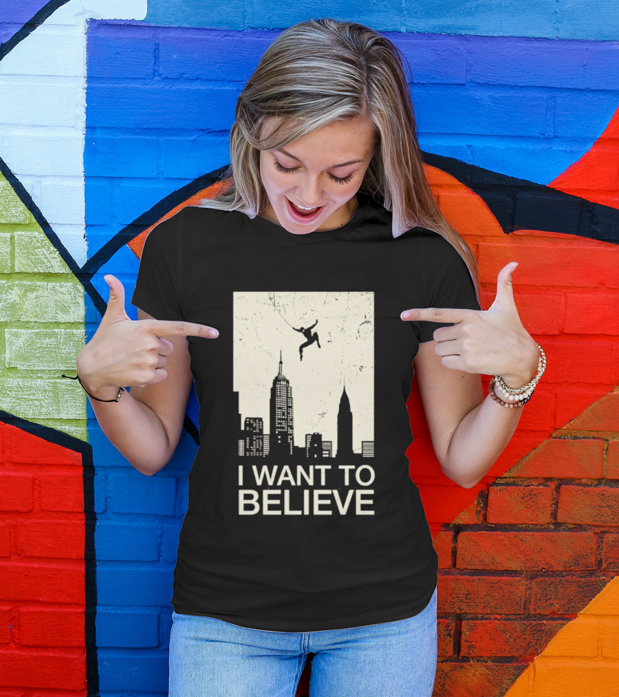 Friking I Want To Believe Swinging Hero Cityscape T-Shirt