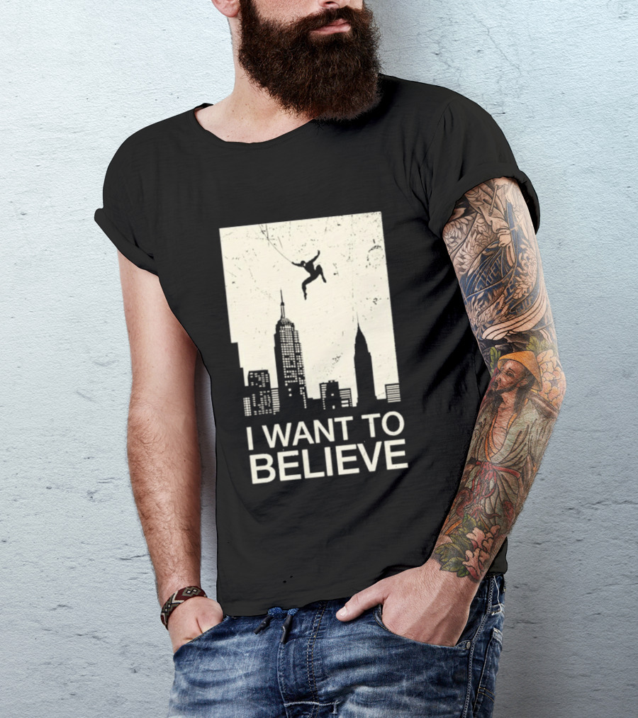Friking I Want To Believe Swinging Hero Cityscape T-Shirt