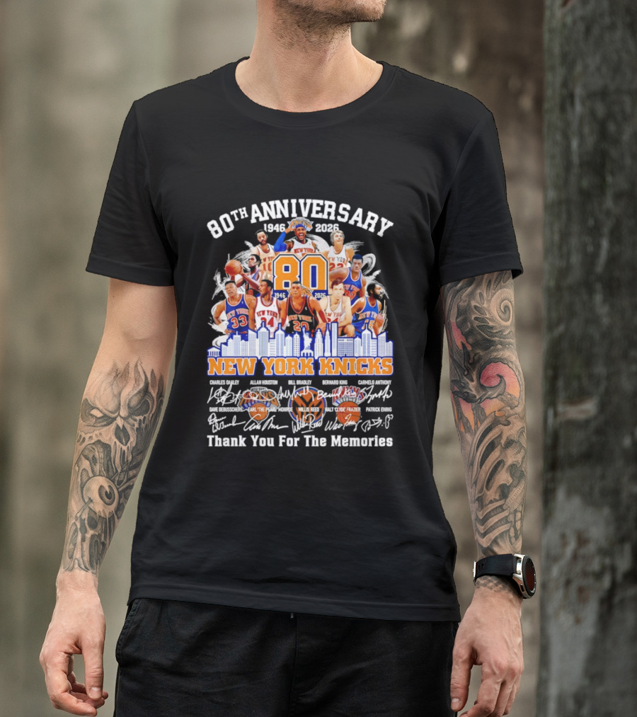 80th Anniversary 1946 2026 New York Knicks Charles Oakley Allan Houston Bill Bradley Bernard King Carmelo Anthony Thank You For The Memories T-Shirt