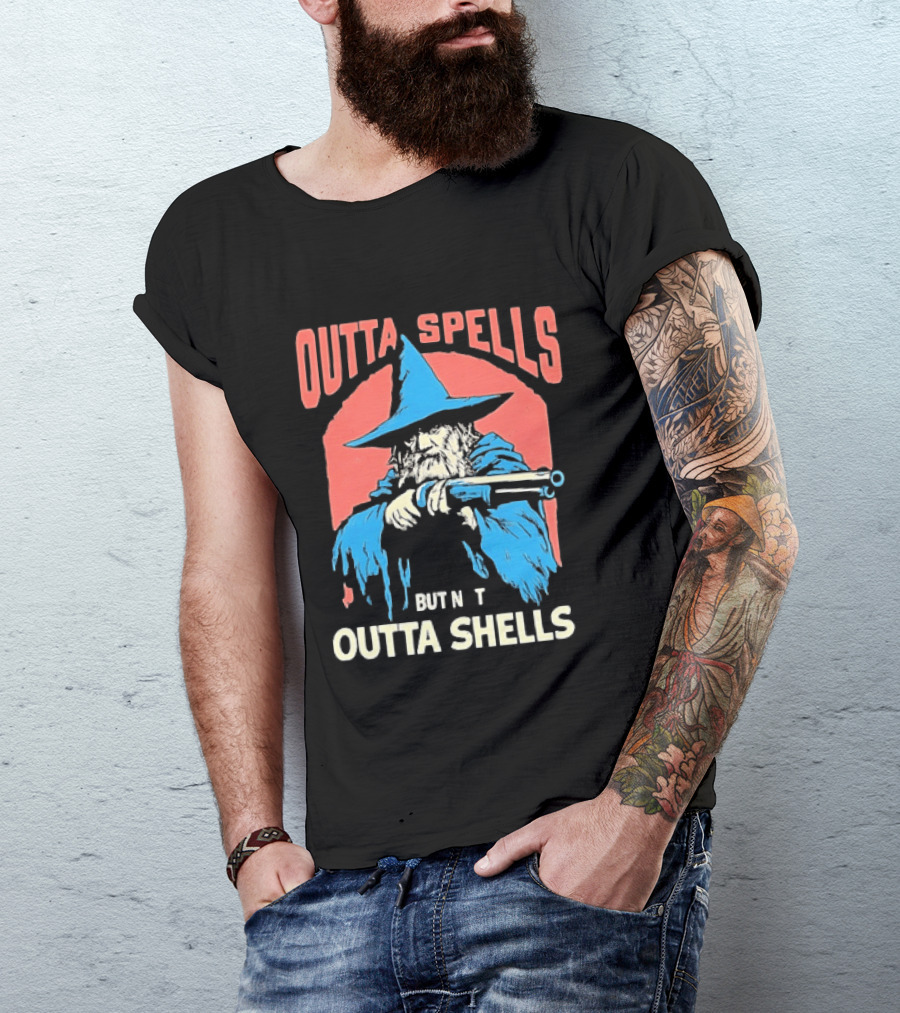 Outta Spells But Not Outta Shells Wizard Humor T-Shirt