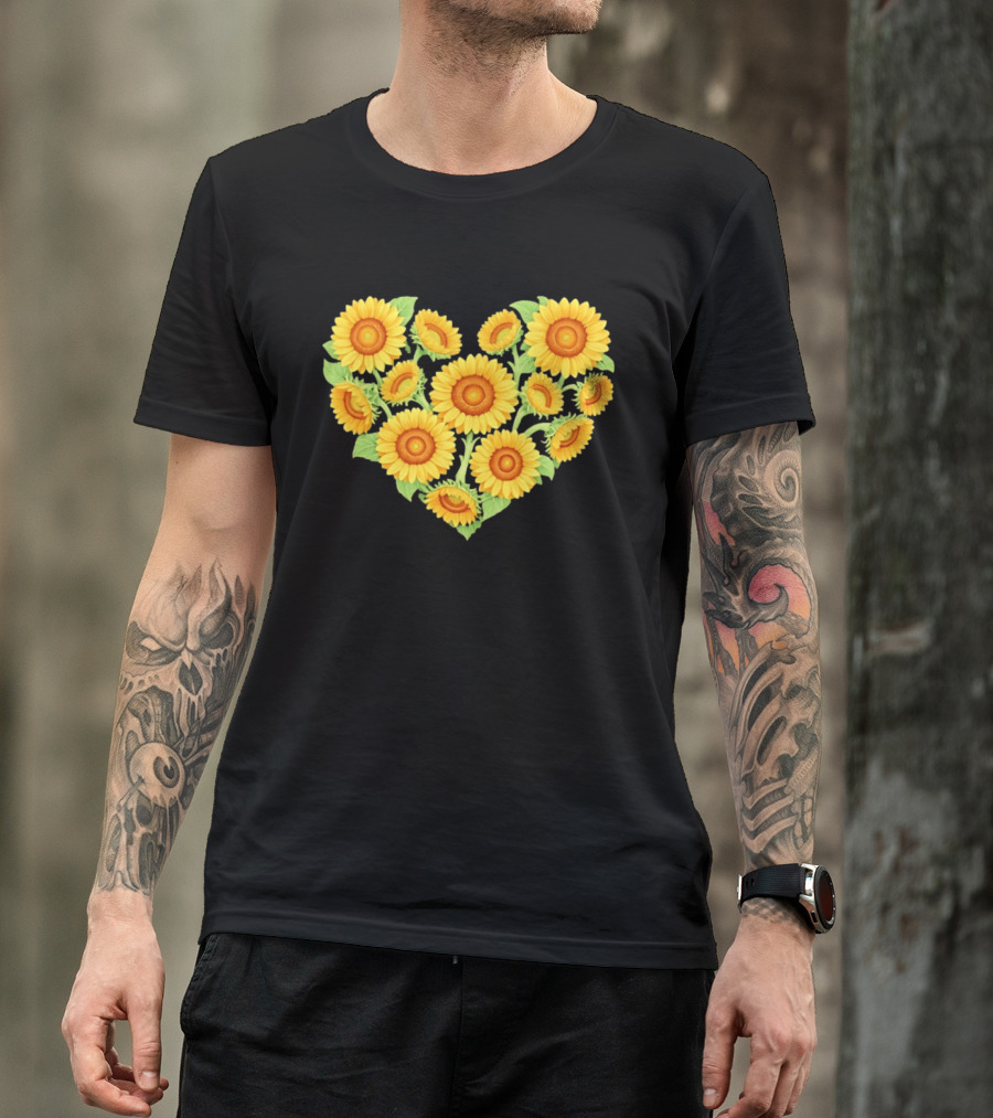 Sunflower Heart Shaped Floral Arrangement Nature T-Shirt