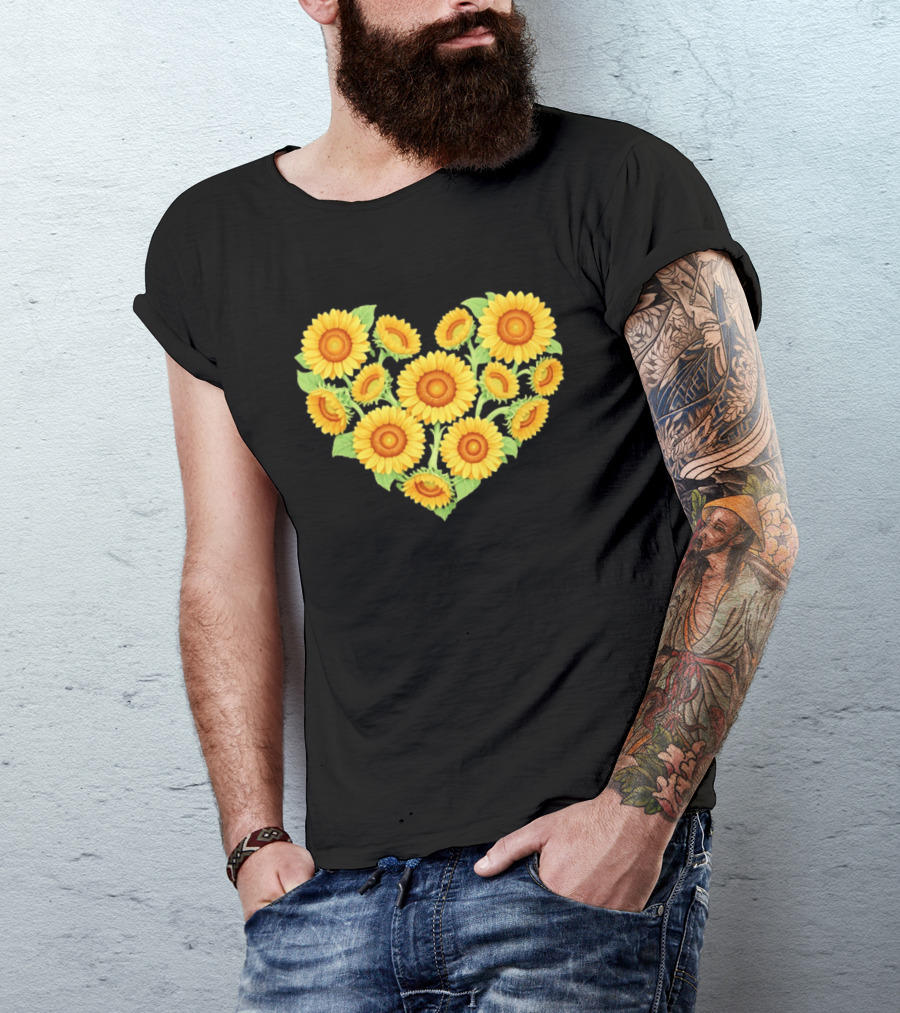 Sunflower Heart Shaped Floral Arrangement Nature T-Shirt