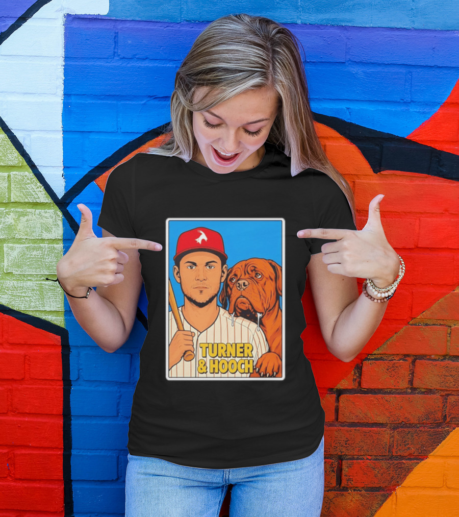 Philadelphia Phillies Trea Turner And Hooch Baseball Retro Illustrated Print T-Shirt