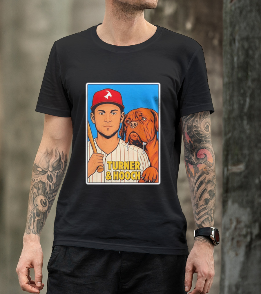 Philadelphia Phillies Trea Turner And Hooch Baseball Retro Illustrated Print T-Shirt