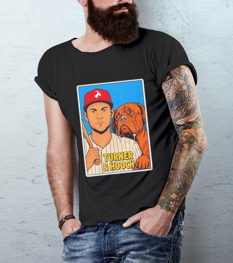 Philadelphia Phillies Trea Turner And Hooch Baseball Retro Illustrated Print T-Shirt