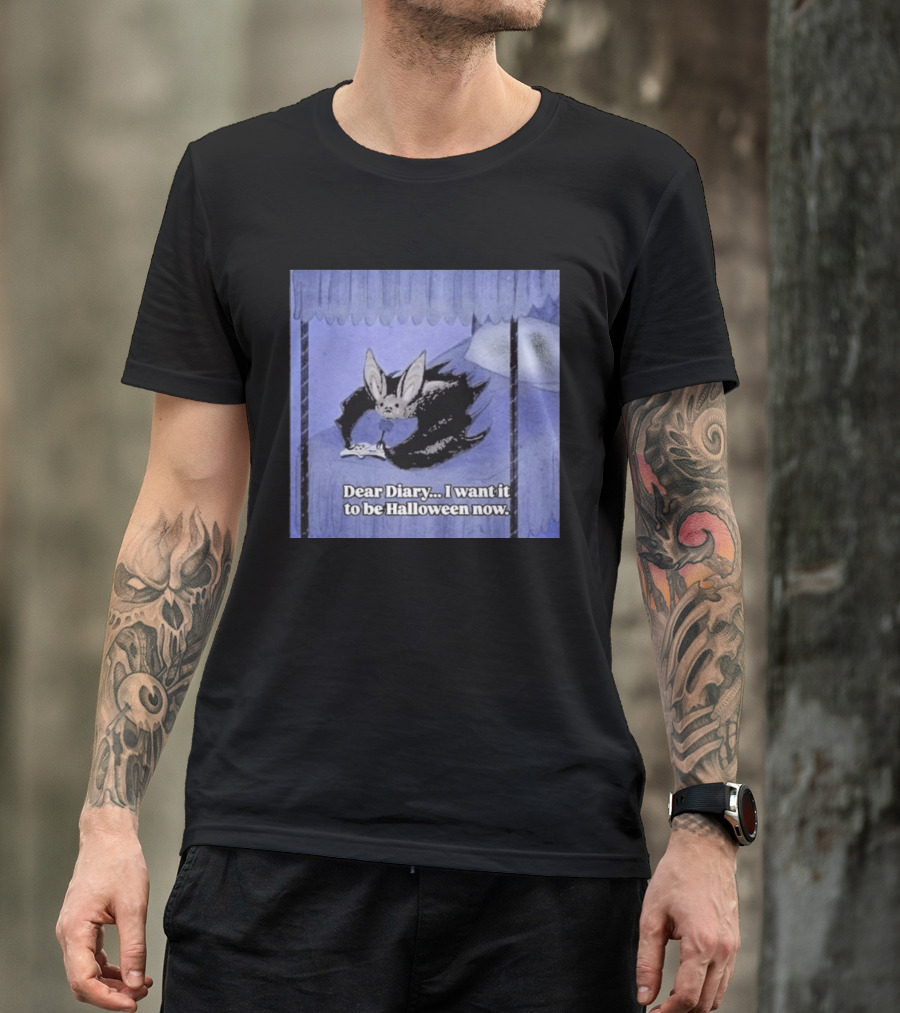 Dear Diary I Want It To Be Halloween Now Bat Creature Bed Scene T-Shirt
