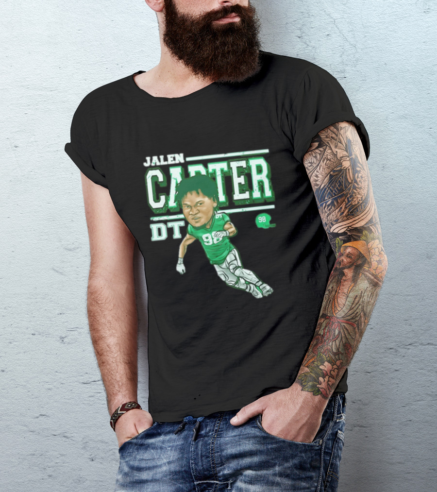 Jalen Carter Philadelphia Eagles DT 98 Caricature Football Player T-Shirt