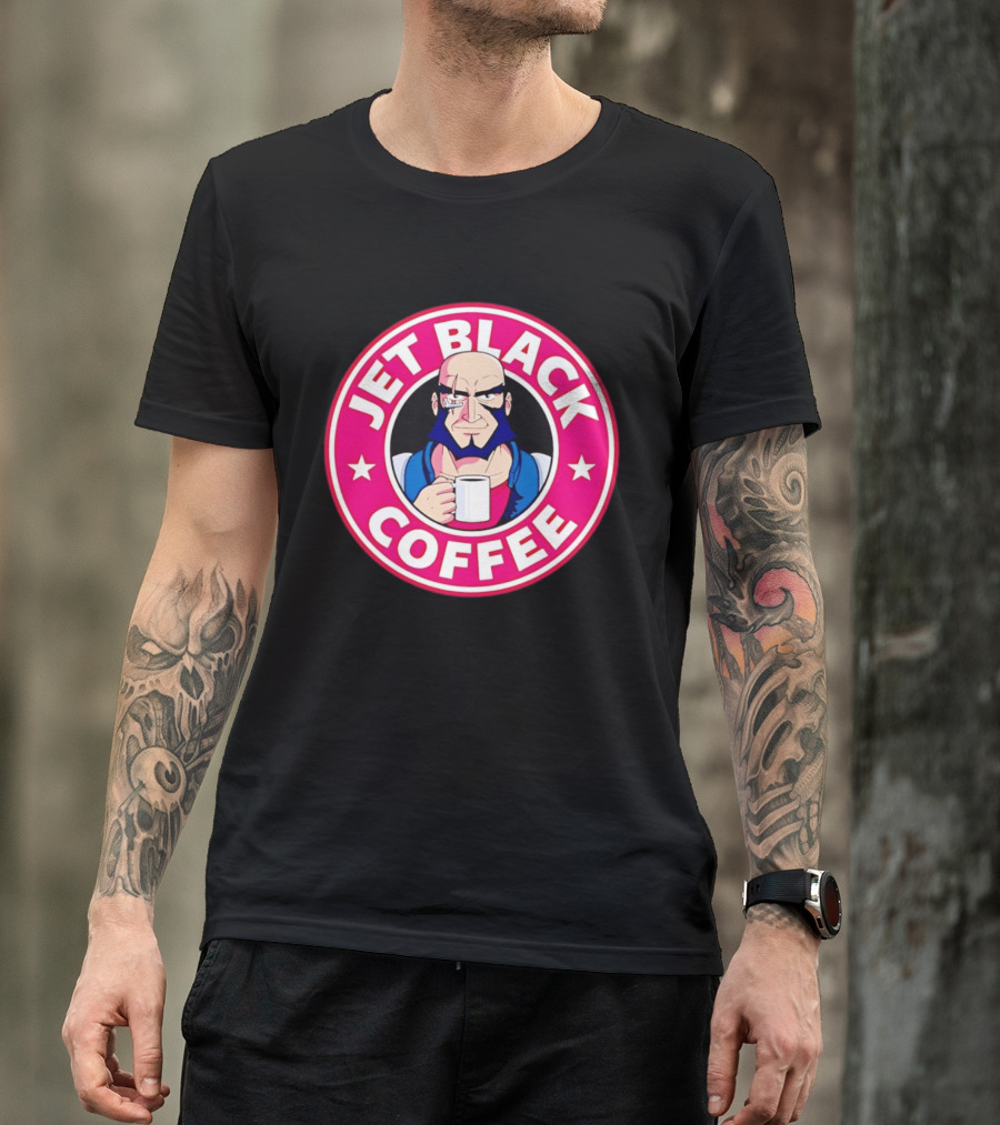 Jet Black Coffee Stern Man Holding T-Shirt
