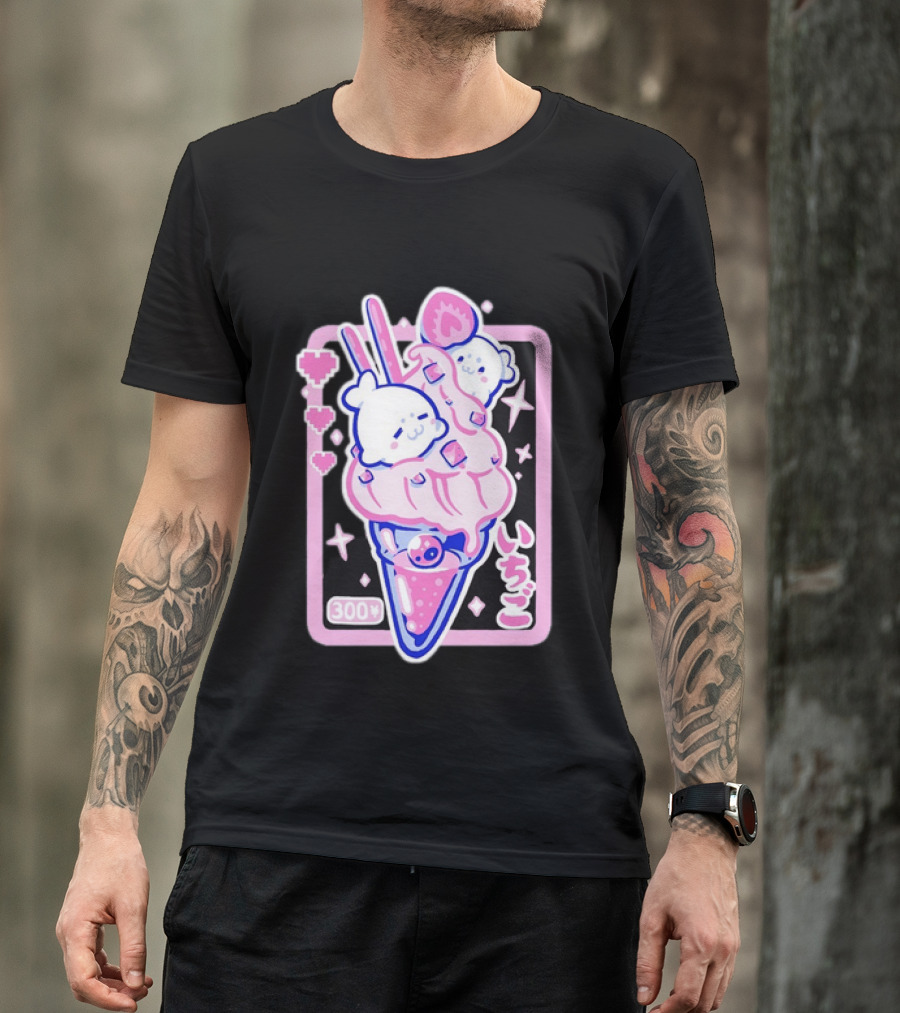 Kawaii Strawberry Ice Cream With Seals And 300 Yen Cute Hearts T-Shirt