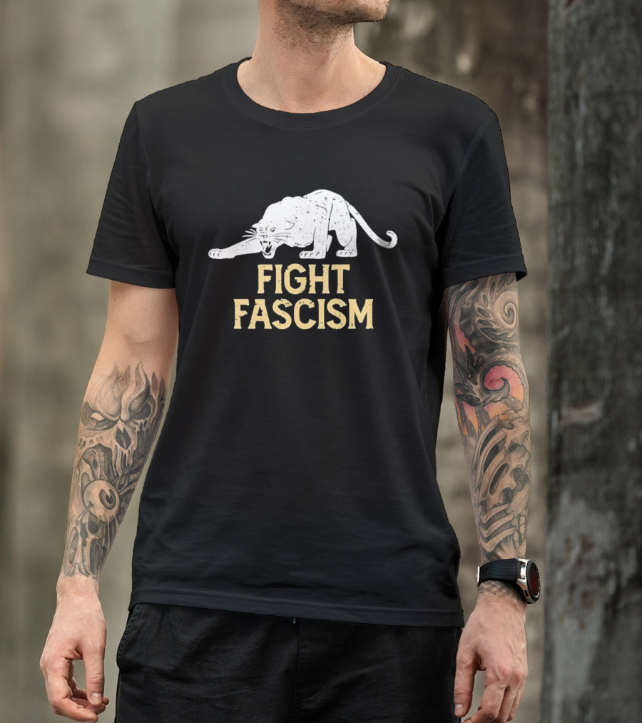 Distressed Fight Fascism Panther Anti Fascist T-Shirt