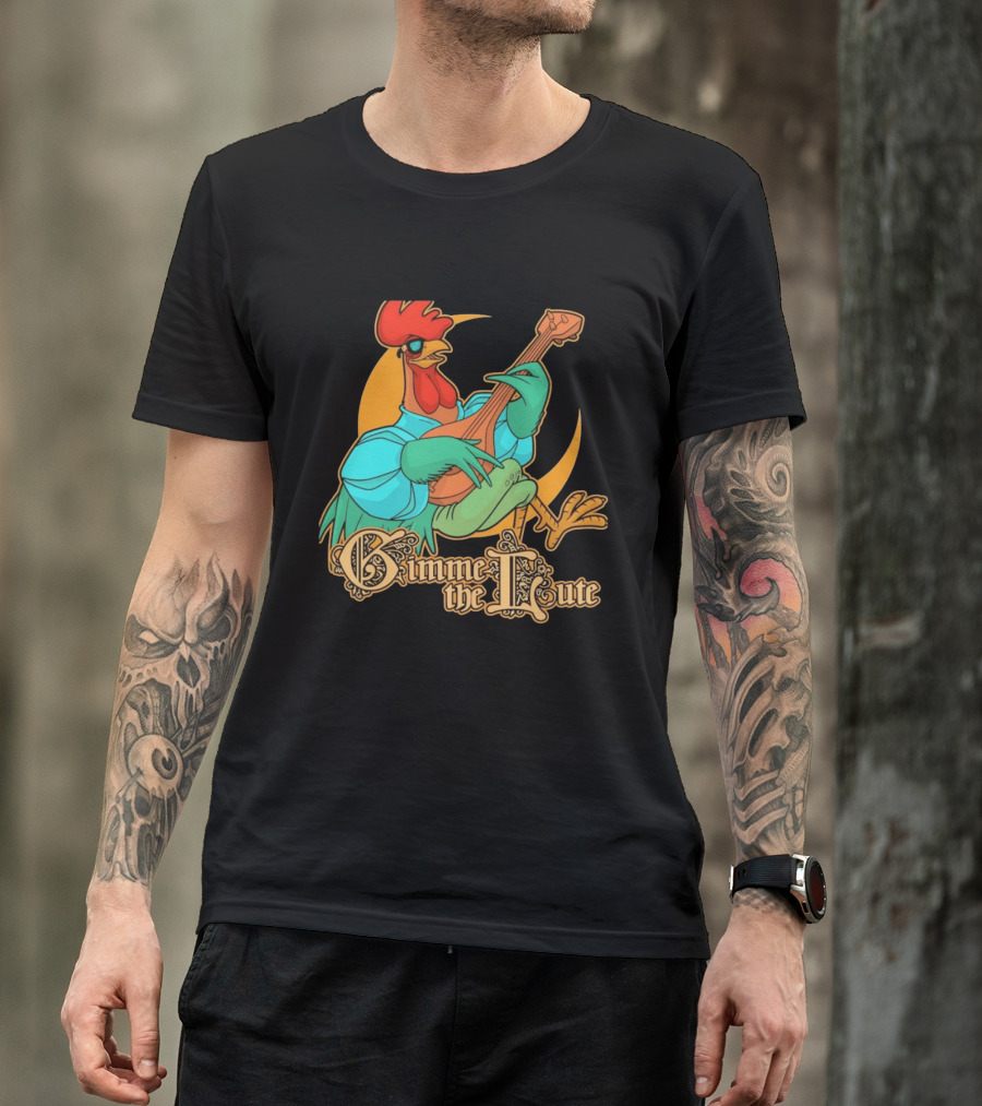 Rooster Musician Gimme The Lute Bard Funny Chicken Playing Instrument T-Shirt