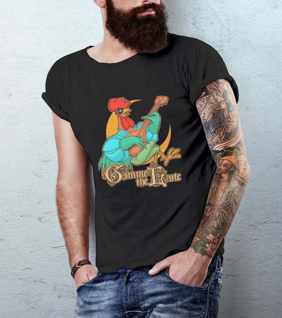 Rooster Musician Gimme The Lute Bard Funny Chicken Playing Instrument T-Shirt