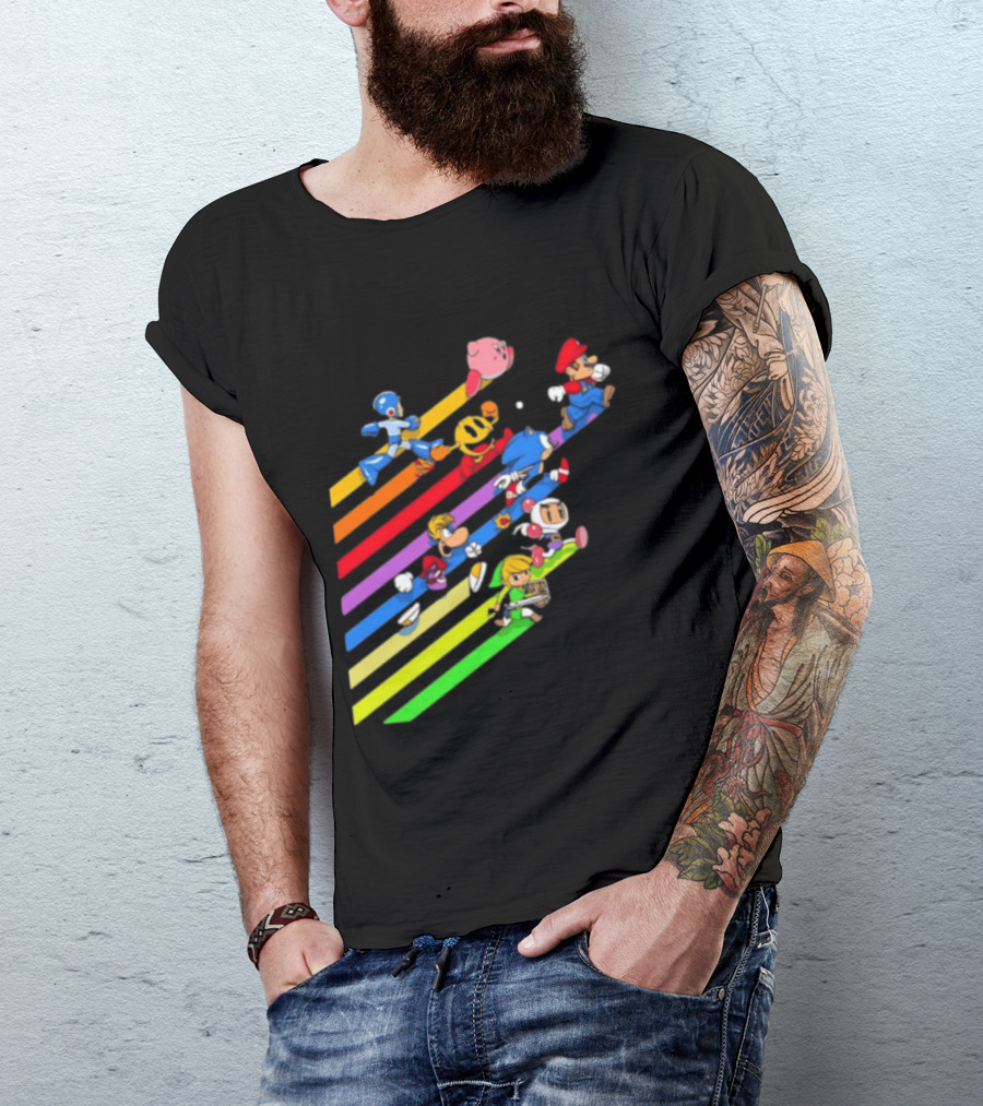 Legends Gaming Mario Pac Man Mega Man Sonic Link Kirby Bomberman Rayman Characters T-Shirt