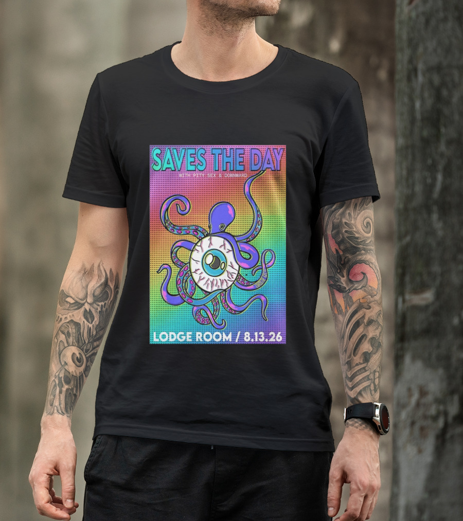 Saves The Day Lodge Room Aug 13 2026 Los Angeles Tour Octopus Eyeball T-Shirt