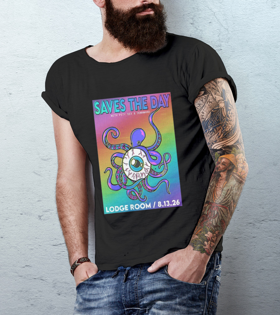 Saves The Day Lodge Room Aug 13 2026 Los Angeles Tour Octopus Eyeball T-Shirt
