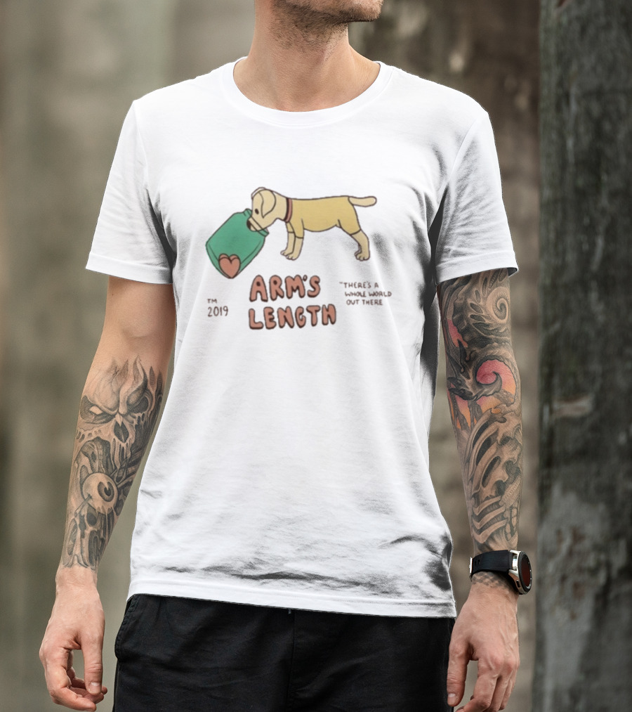 Arm's Length 2019 Dog With Jar There's A Whole World Out There T-Shirt