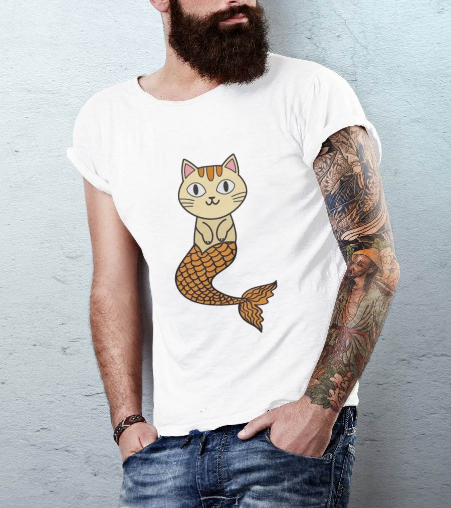 Cat Mermaid Whiskered Feline With Orange Scales T-Shirt