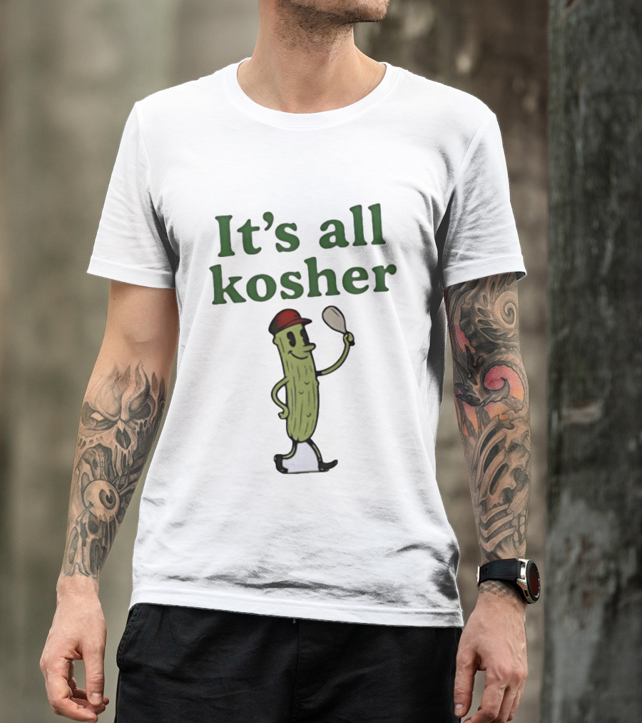 Kosher Pickle Cartoon With Baseball Cap And Spoon T-Shirt