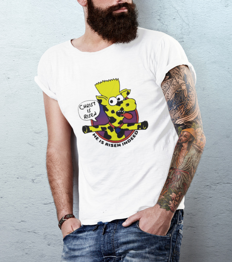 Christ Is Risen He Is Risen Indeed Simpson Cow Cartoon T-Shirt
