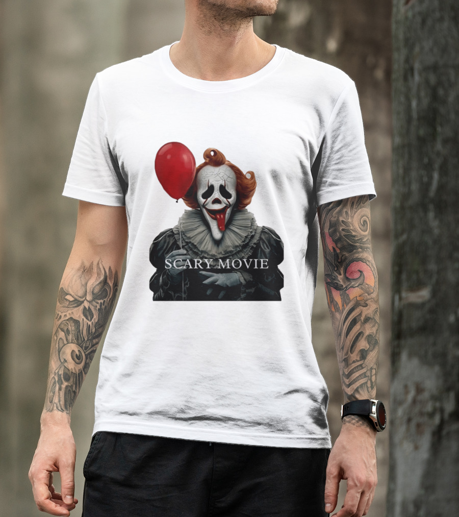Pennywise Scary Movie Mashup Creepy Clown With Red Balloon T-Shirt