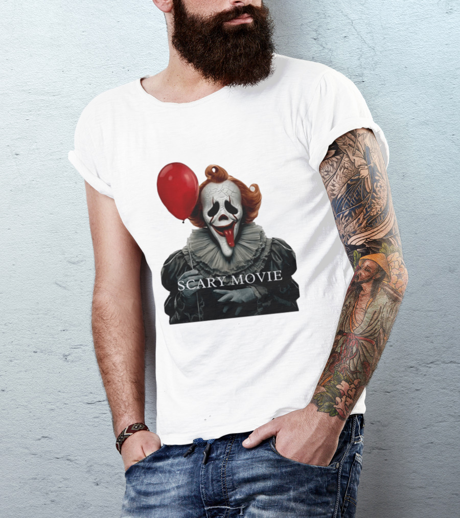 Pennywise Scary Movie Mashup Creepy Clown With Red Balloon T-Shirt