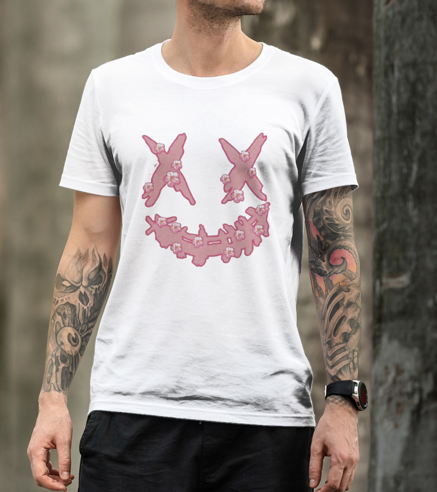 Kaos Ric Ricky Is Clown Sakura Pink Embroidery With Floral X Smiley T-Shirt