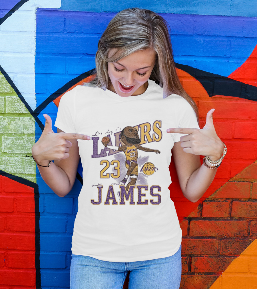 Los Angeles Lakers Lebron James 23 Basketball Caricature Player T-Shirt