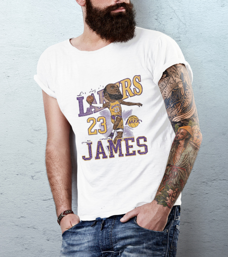 Los Angeles Lakers Lebron James 23 Basketball Caricature Player T-Shirt