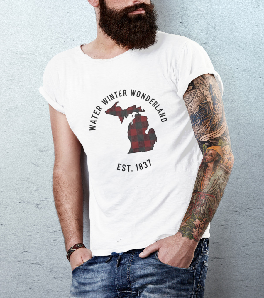 Michigan Water Winter Wonderland Est 1837 Plaid T-Shirt