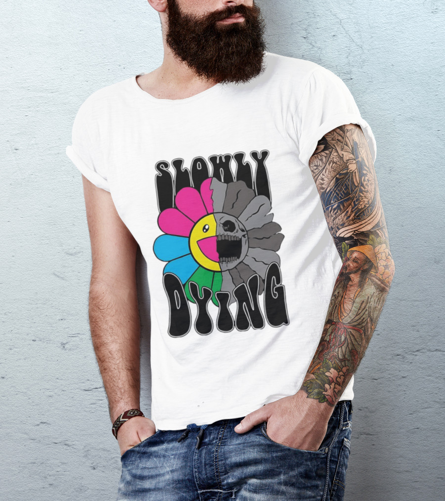 Slowly Dying Colorful Flower Skull Dark Half Happy Half Grim T-Shirt