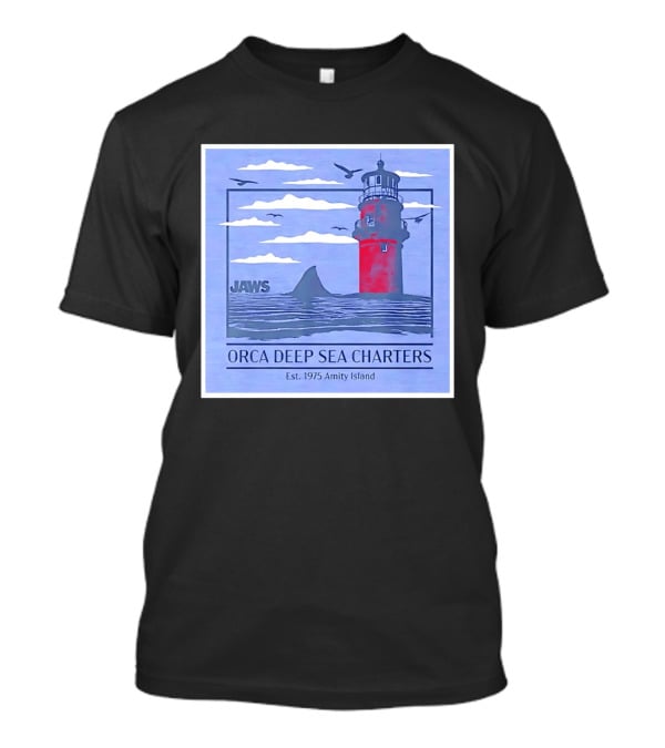 Jaws Orca Deep Sea Charters 1975 Amity Island Lighthouse Ocean Adventure T-Shirt