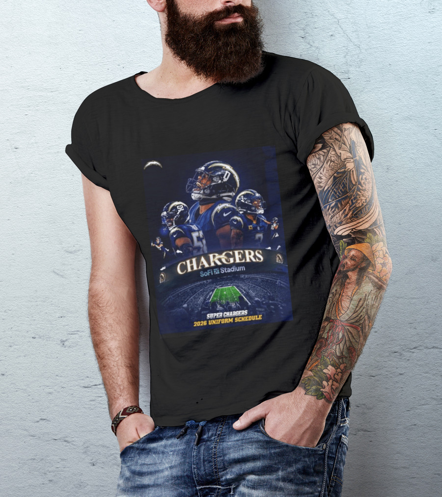 Los Angeles Chargers Super Chargers SoFi Stadium 2026 Uniform Schedule T-Shirt