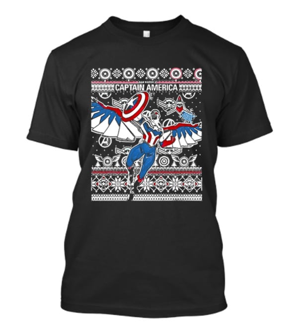 Marvel Captain America Sam Wilson Christmas Sweater Style Festive Holiday T-Shirt