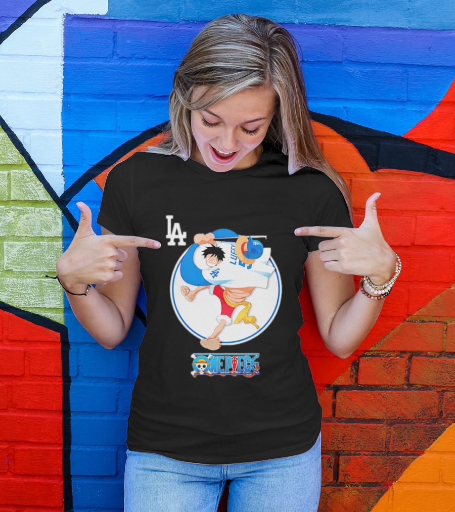 Los Angeles Dodgers Monkey D Luffy One Piece Crossover MLB Collaboration T-Shirt