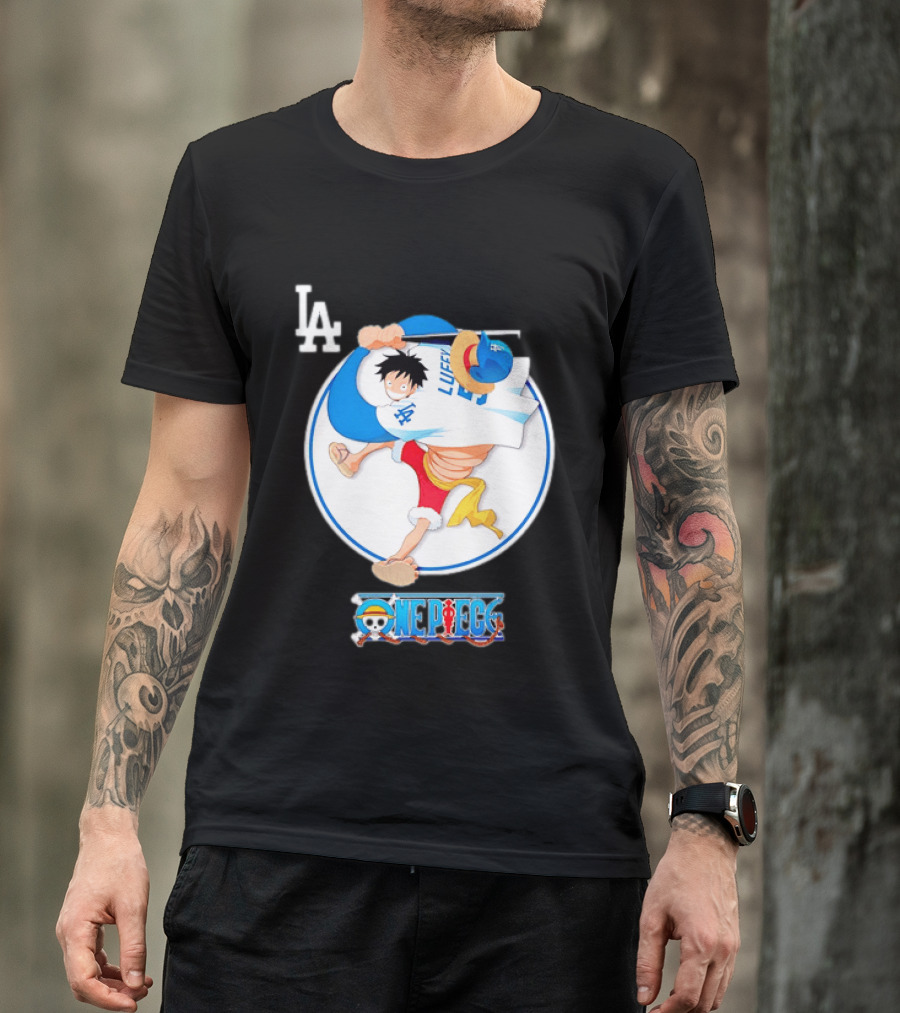 Los Angeles Dodgers Monkey D Luffy One Piece Crossover MLB Collaboration T-Shirt