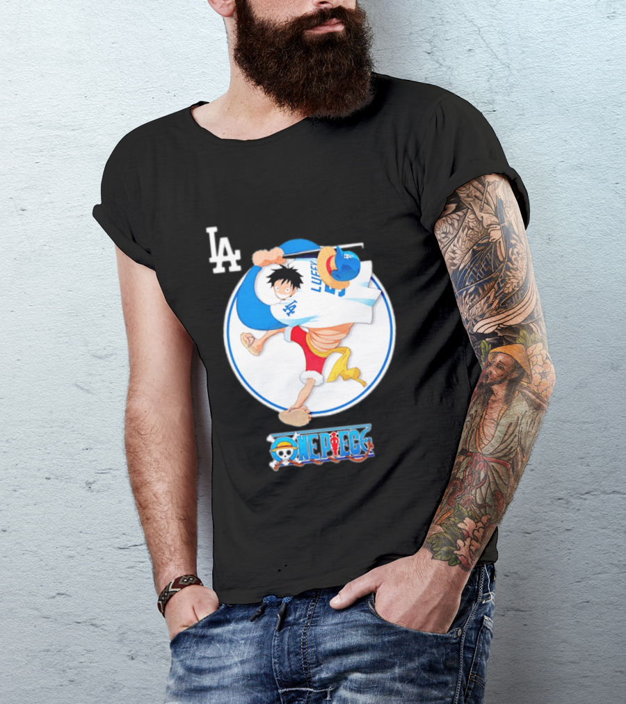 Los Angeles Dodgers Monkey D Luffy One Piece Crossover MLB Collaboration T-Shirt