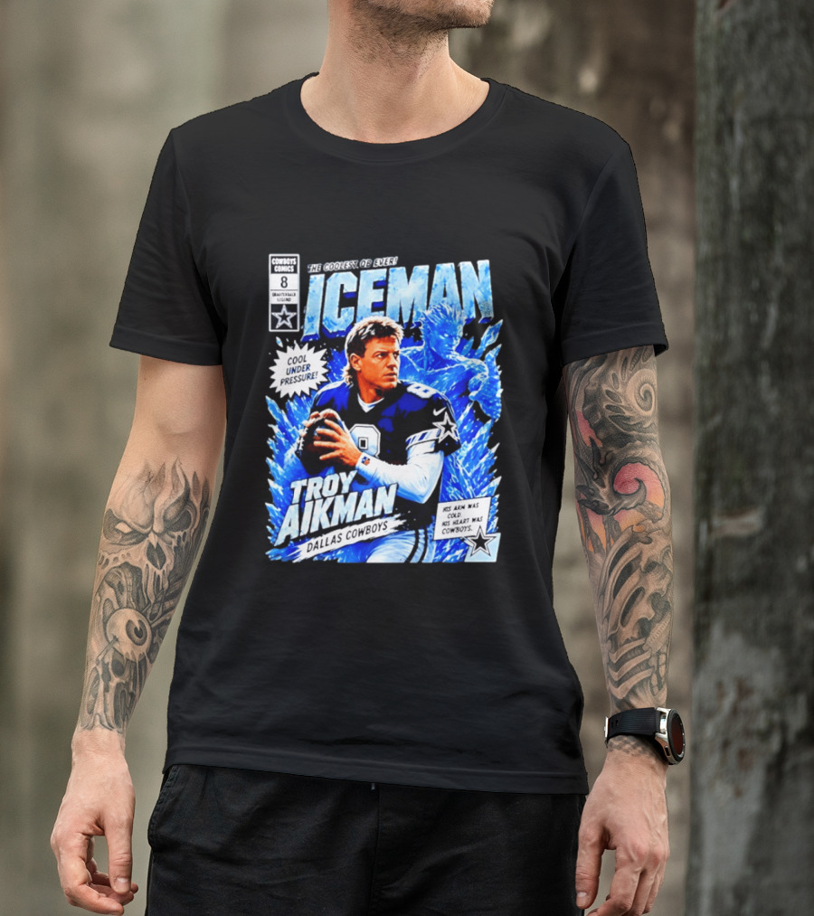 Troy Aikman Dallas Cowboys Comics Iceman Coolest QB Ever T-Shirt